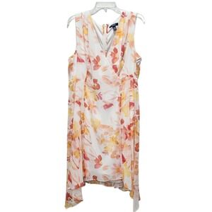 Chaps Dress Floral Watercolor Chiffon Asymmetrical Faux Wrap Size 16‎